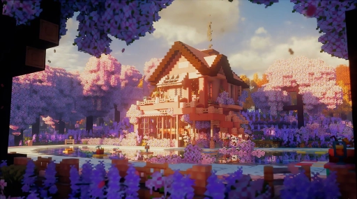 Download Cherry Blossom House Minecraft Live Wallpaper