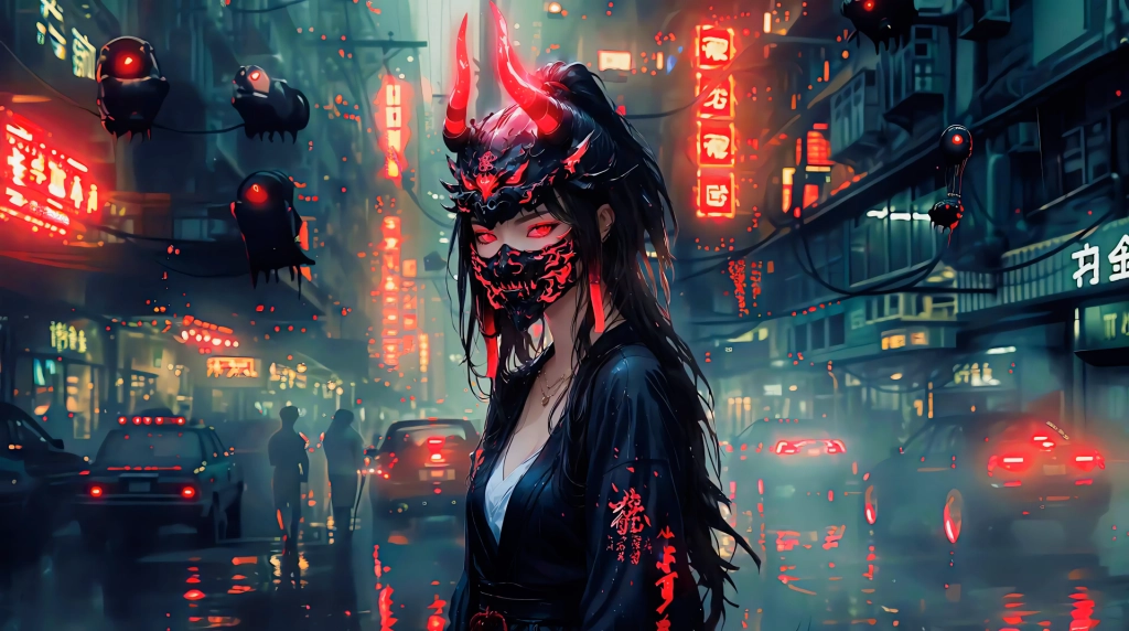 Cyberpunk Oni Mask Babe Live Wallpapers and More | DesktopHut