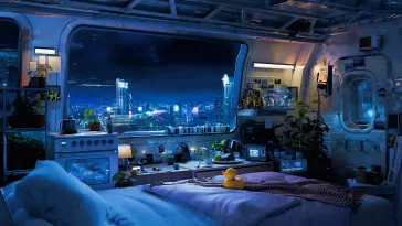 Download Cyberpunk Room With City View Live Wallpaper