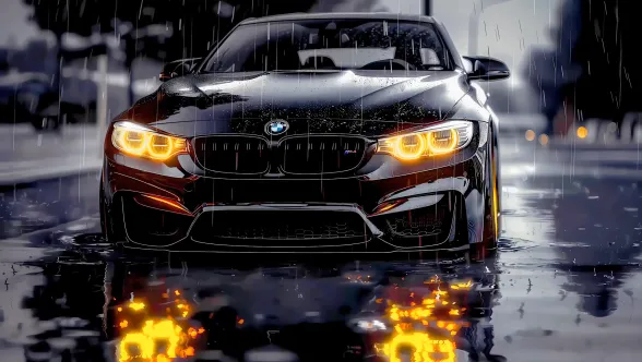 Download Black BMW Car in Rain Live Wallpaper