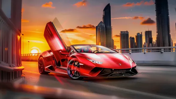 Download Red Lamborghini and City View Live Wallpaper