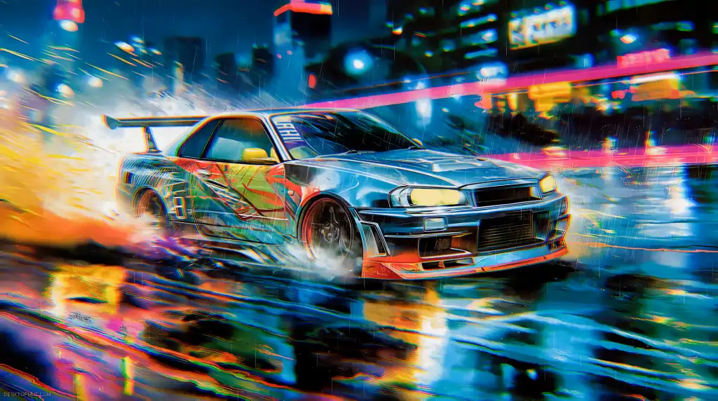 Download Nissan Skyline GT-R R34 Drifting Night City Live Wallpaper