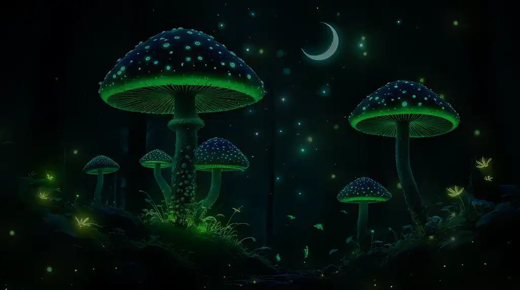 Download Crescent Moon & Glowing Mushrooms Live Wallpaper