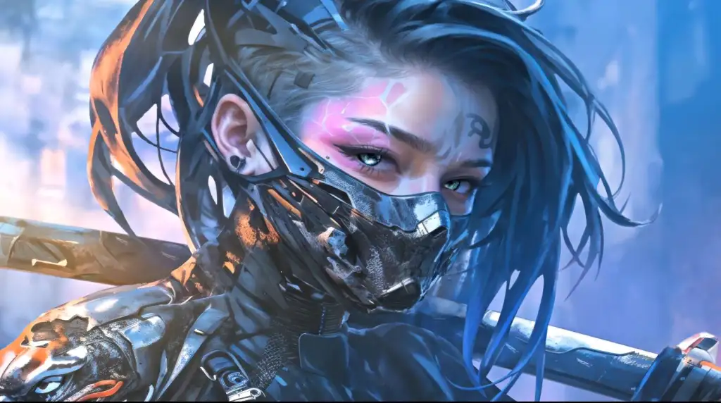 Download Mask Cyberpunk Girl by Ender ( Ultra Wide ) Live Wallpaper