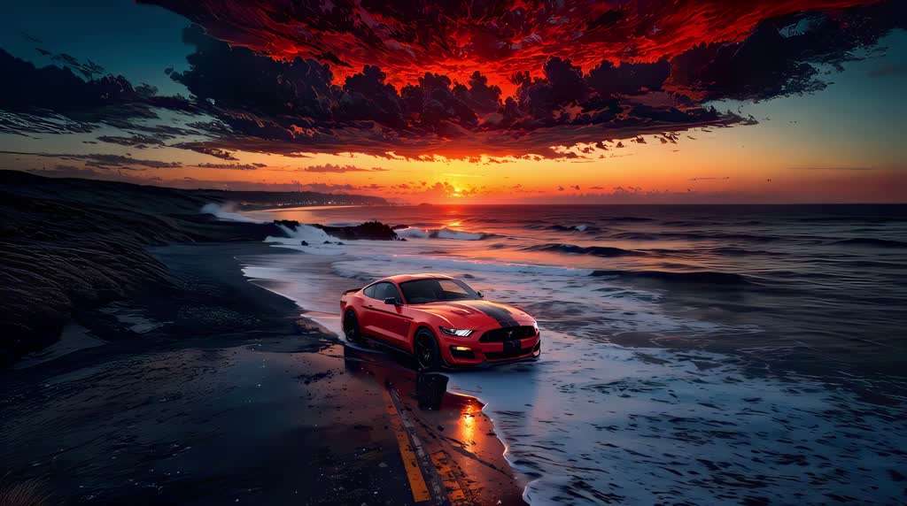 Download Mustang On The Beach Live Wallpaper