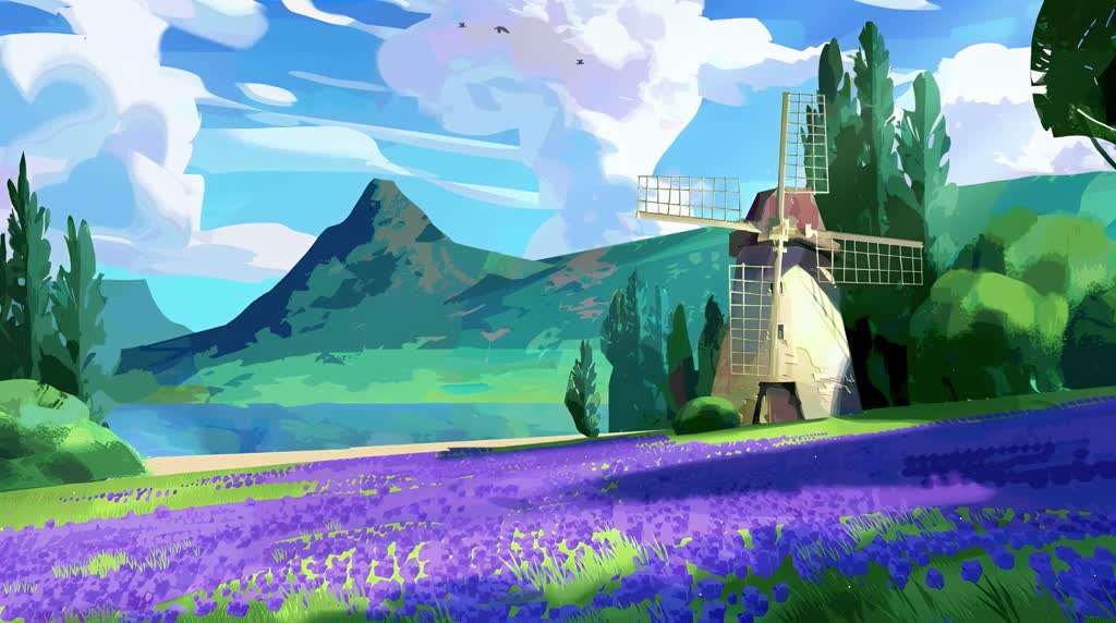 Download Windmill In Flower Field Live Wallpaper