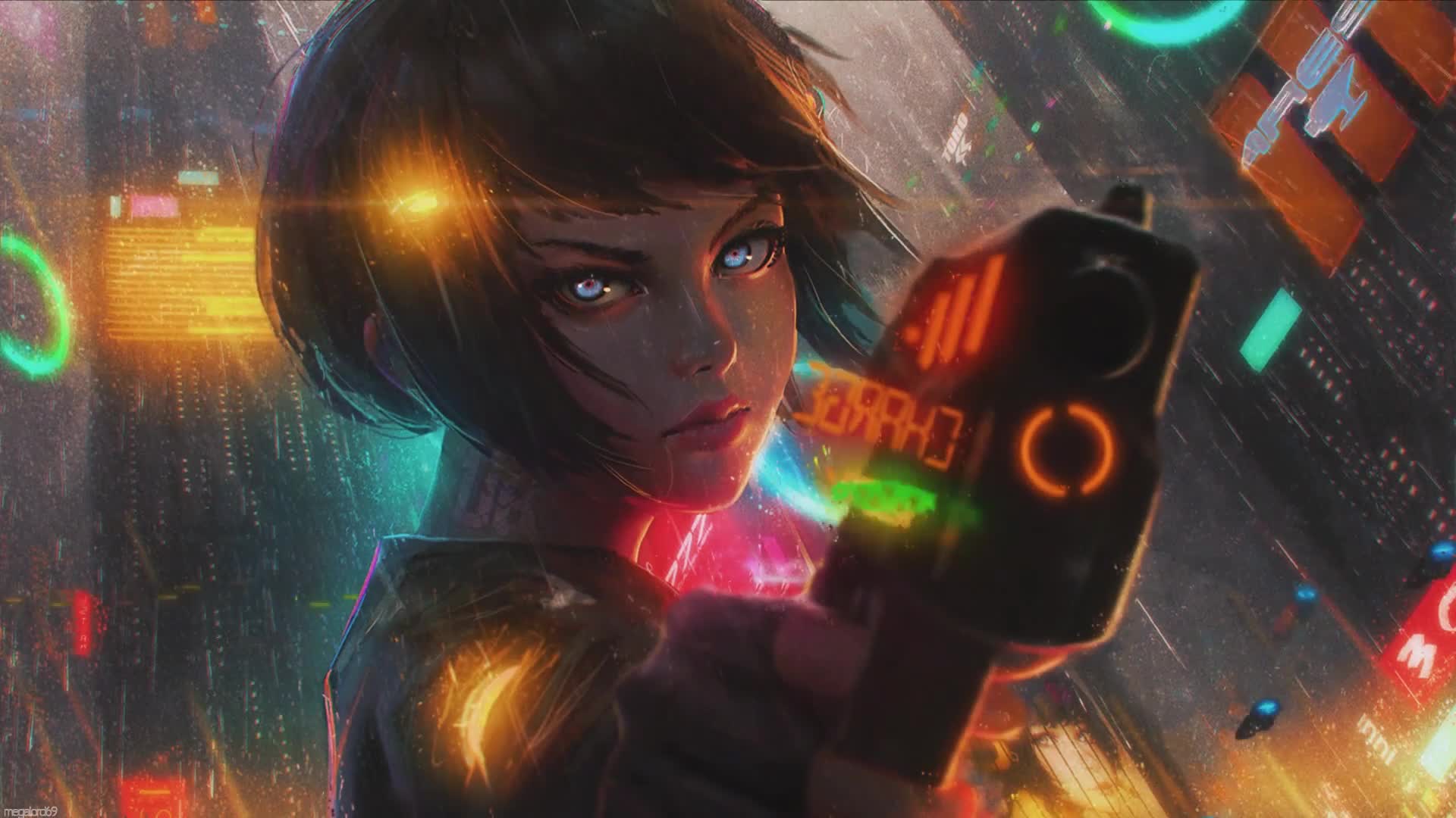 Download Cyberpunk Anime Girl With Gun Live Wallpaper