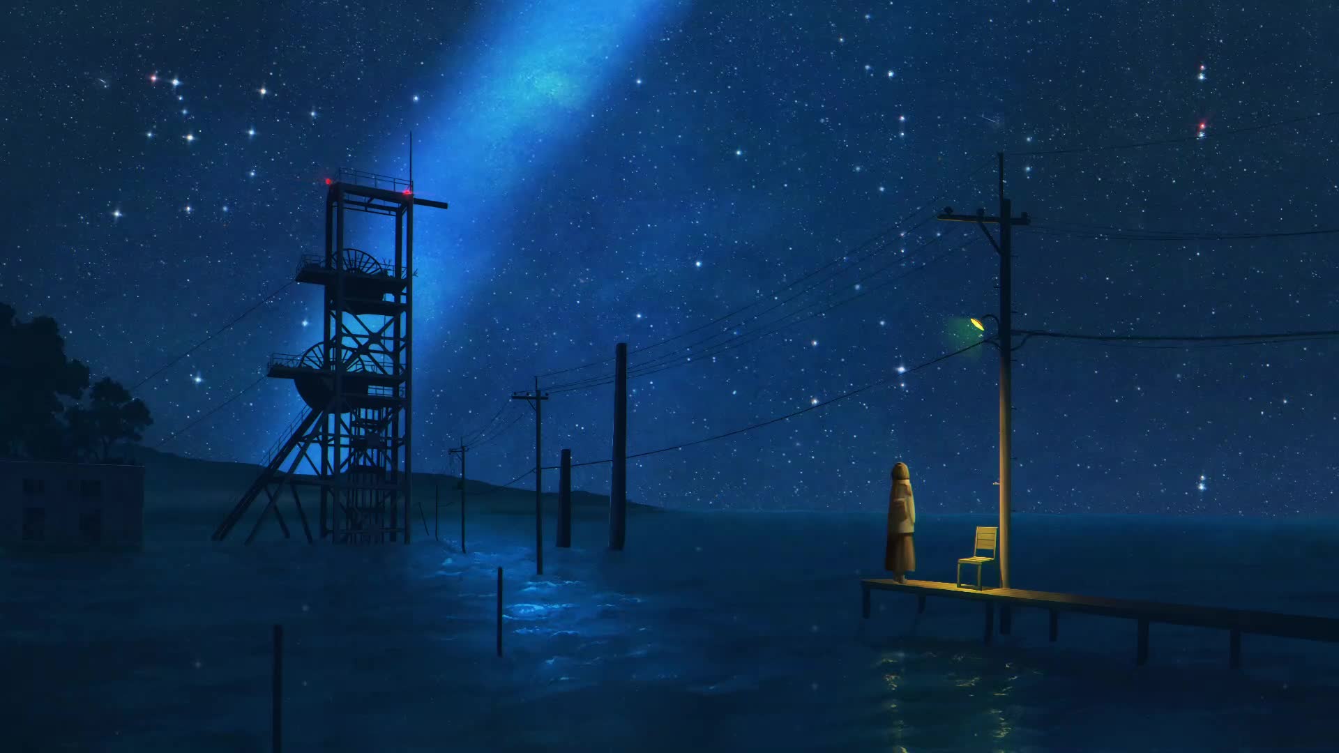 Download Night Sky and Ocean Artwork by ぽち Live Wallpaper