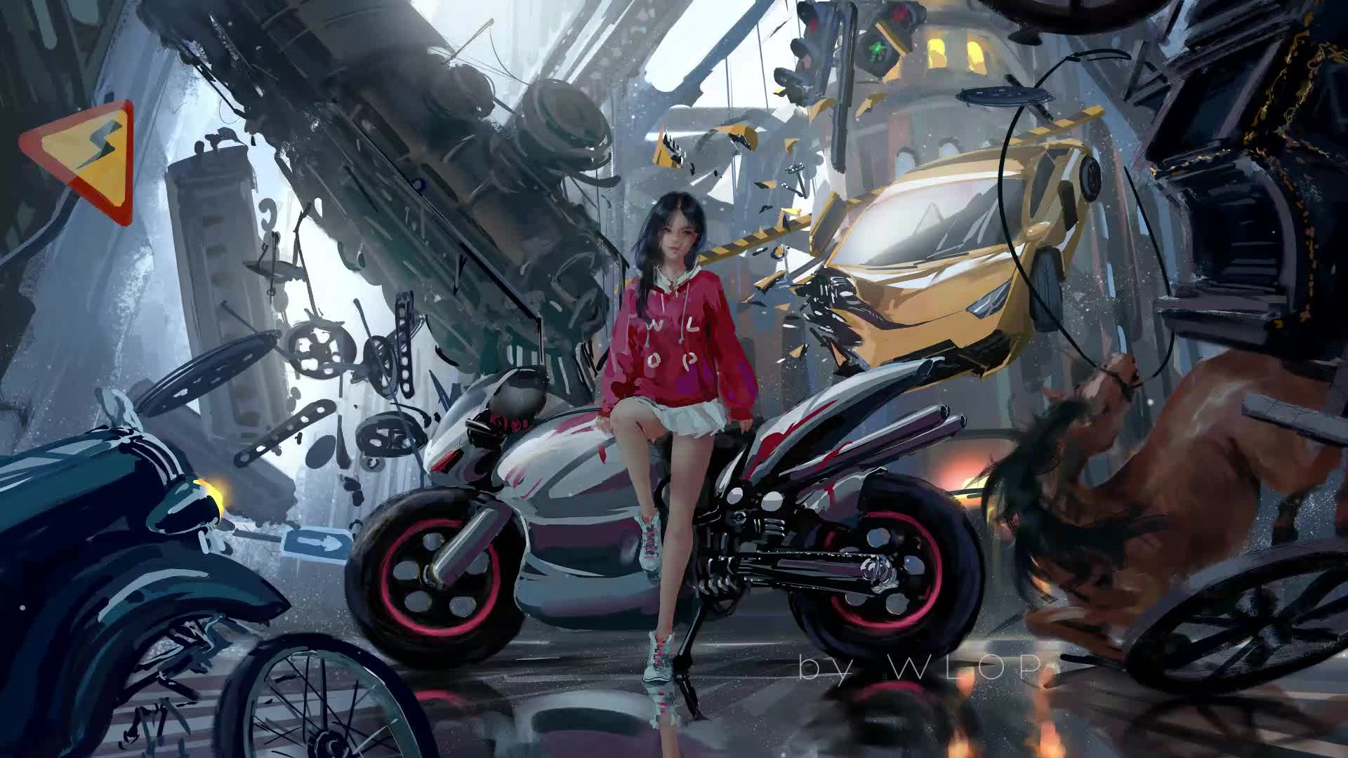 Download WLOP Motorcycle Girl Live Wallpaper