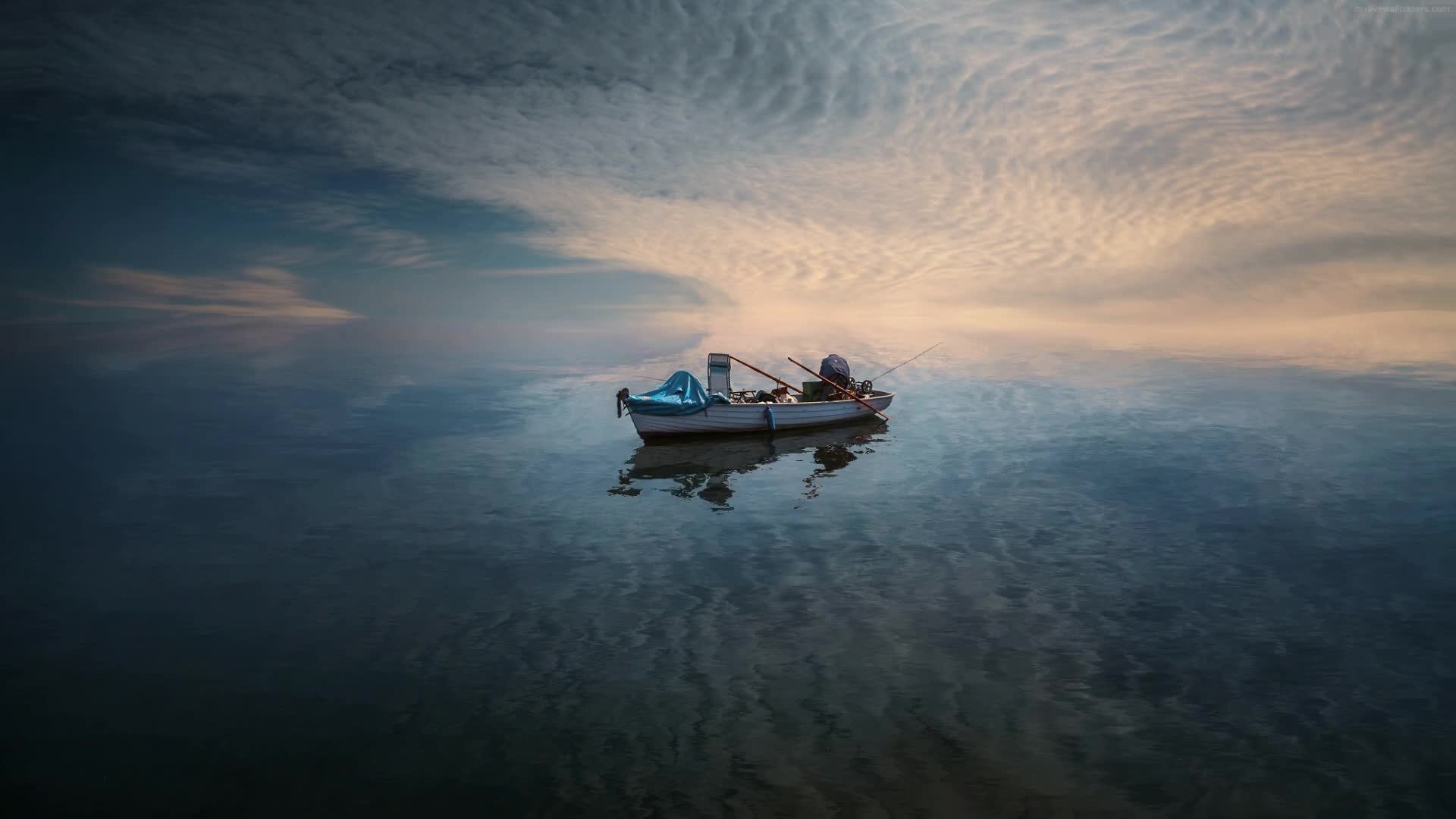 Download Fisherman in a Boat HD LIve Wallpaper