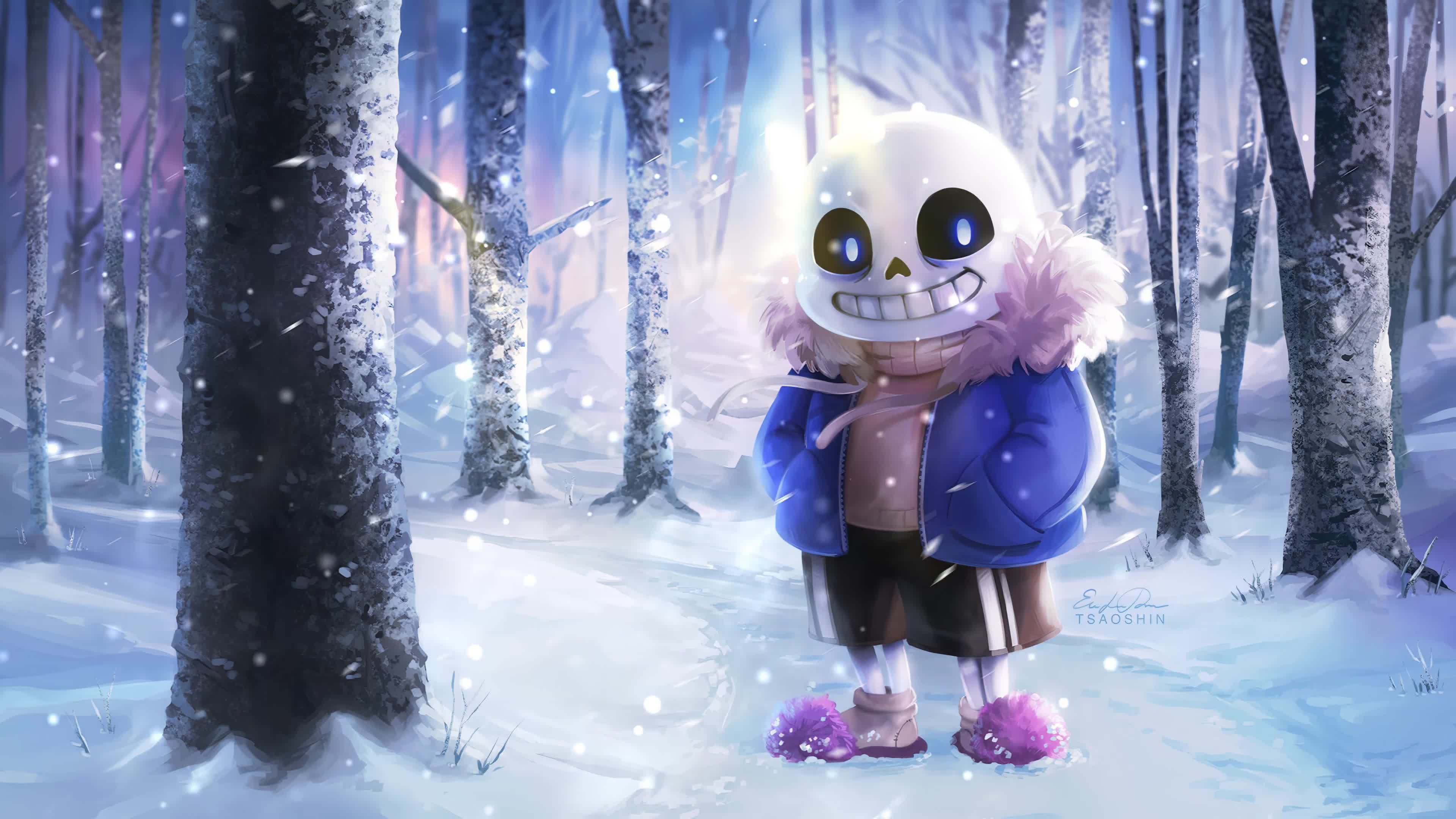 Download Sans In The Snow Forest Undertale 4k Live Wallpaper