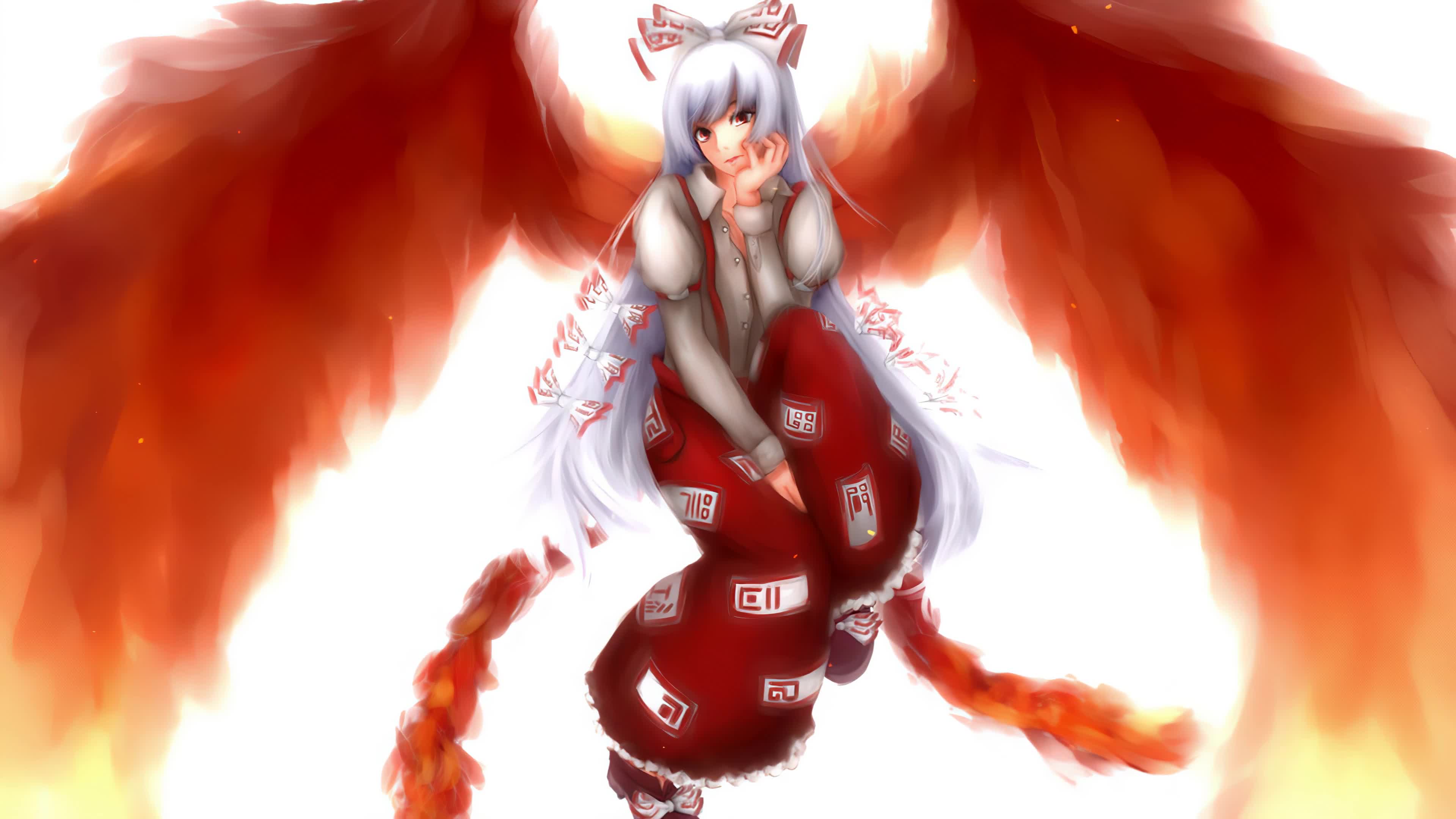 Download Fujiwara No Mokou Touhou Project Red Wings 4k Live Wallpaper