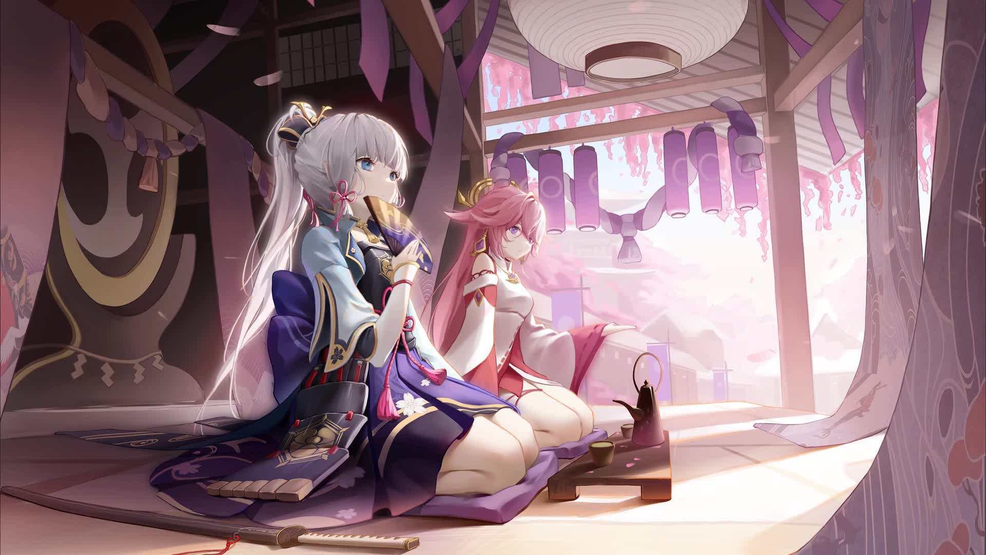 Download PC Animated Kamisato Ayaka and Yae Miko Live Wallpaper