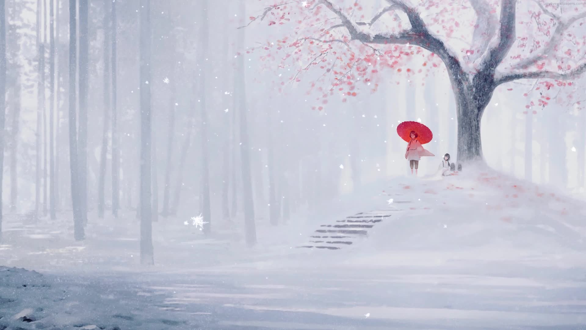 Download PC Animated Red Umbrella Snow Live Wallpaper