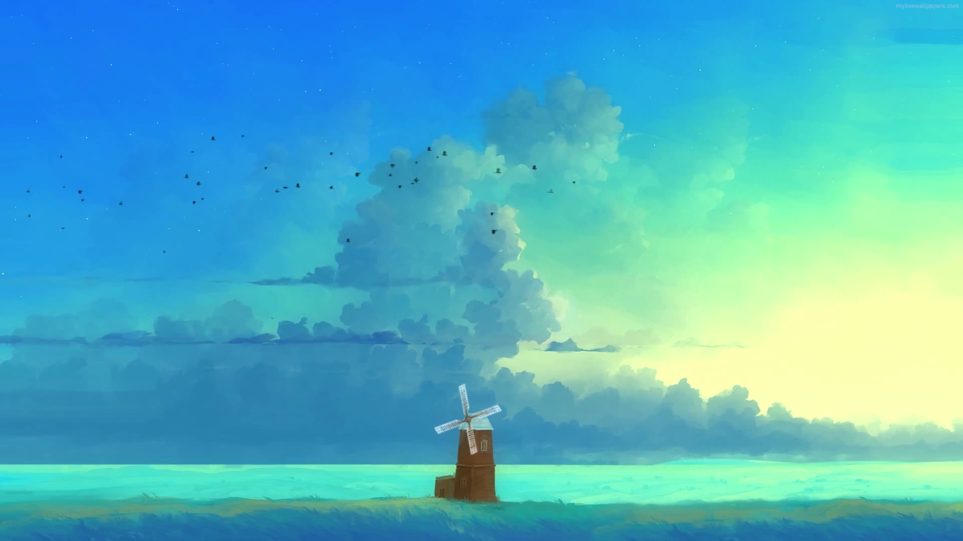 Download PC Animated Windmill Blue Skies Live Wallpaper