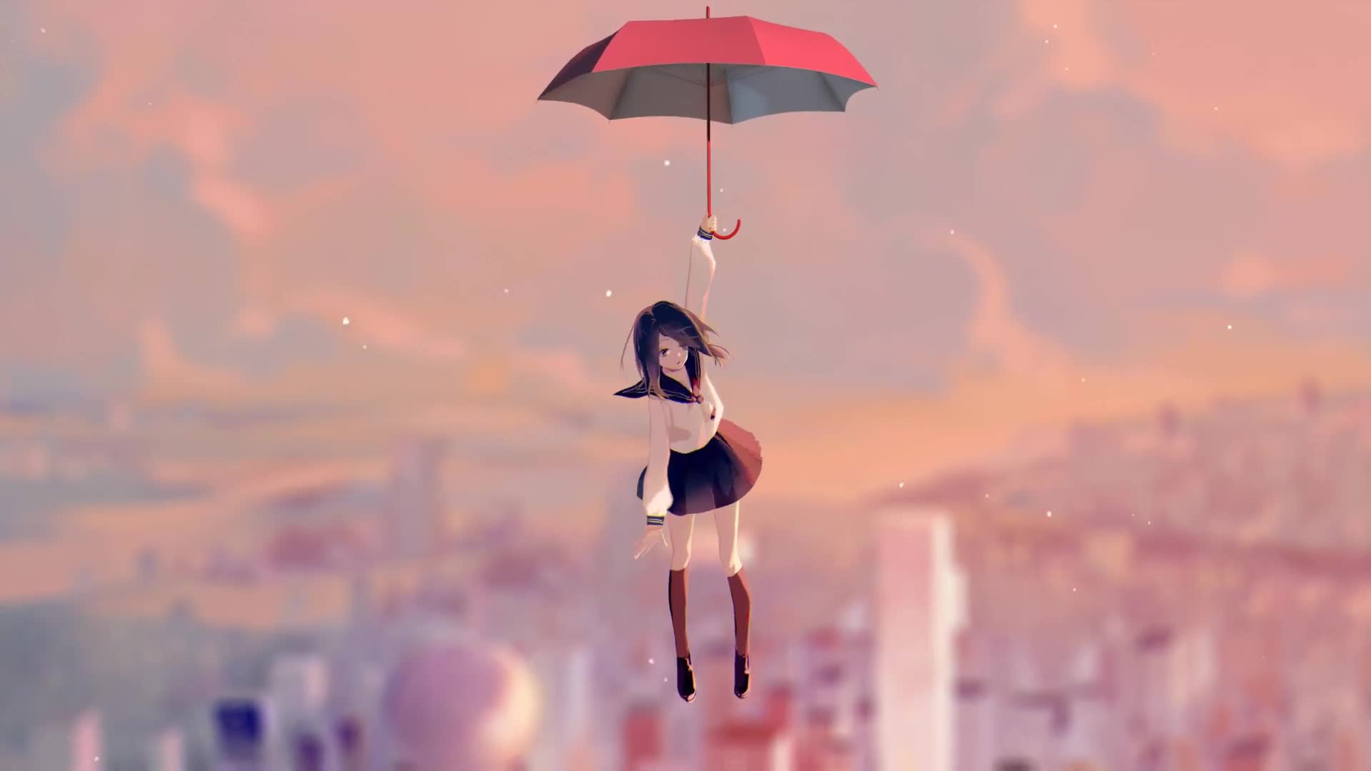 Download Anime Girl Floating with Umbrella  Live Wallpaper