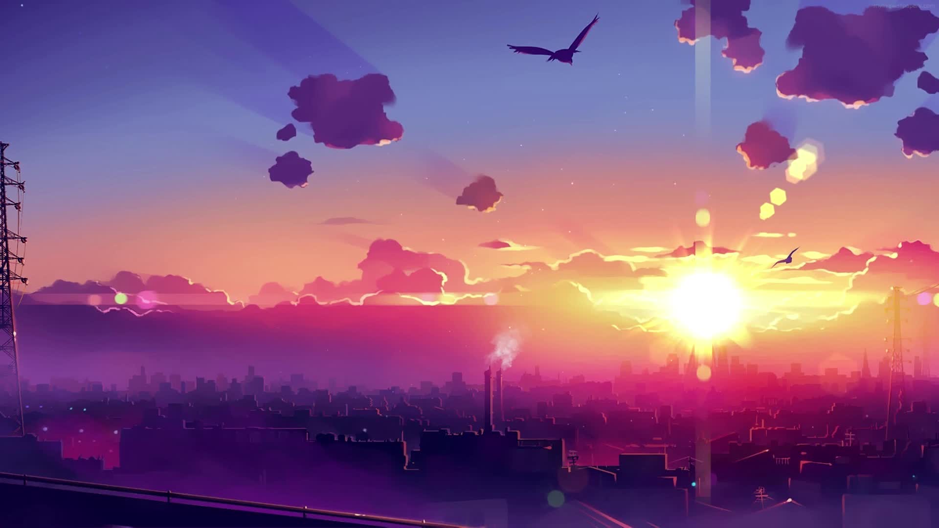 Download PC Sunset Purple City Live Wallpaper Free