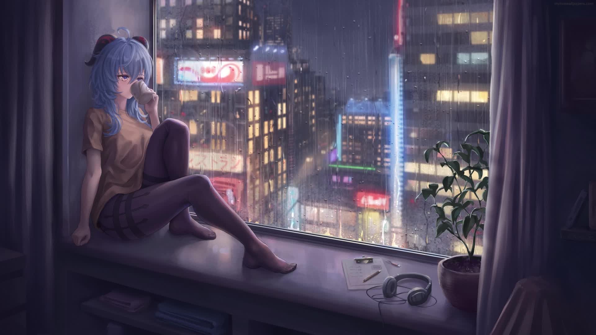 Download PC Ganyu Rainy Night Live Wallpaper Free