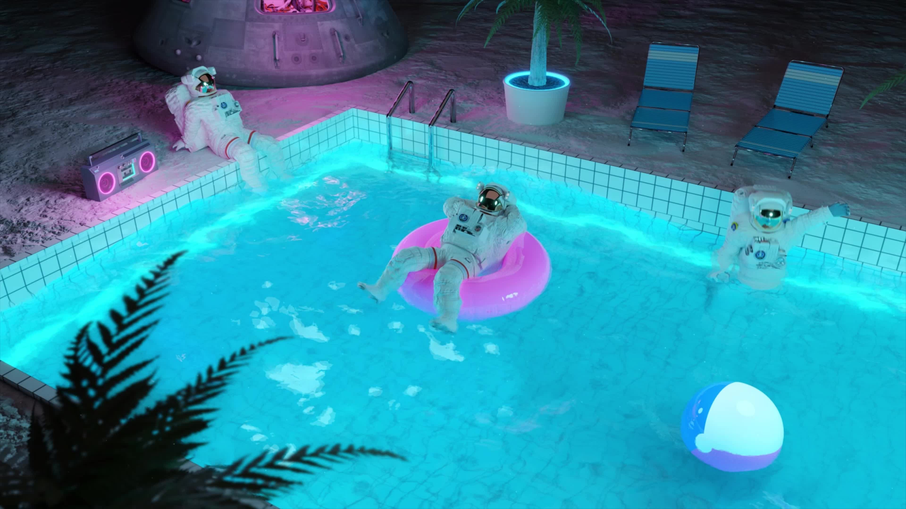 Download 4K PC Astronauts Relaxing In The Pool Live Wallpaper