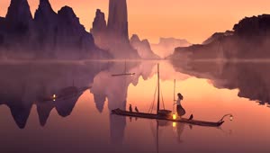 Download PC Desktop Jiangnan Water Town Fishing Boat Singing Evening 13 Live Wallpaper