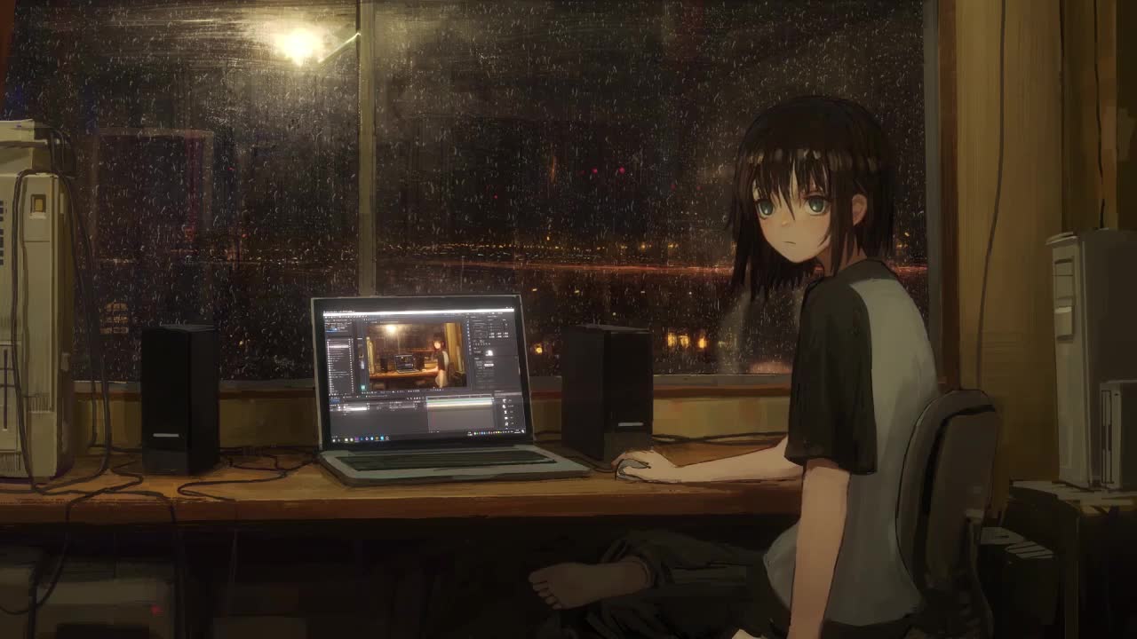 Download Anime Girl At Home While Its Raining Outside HD Live Wallpaper For PC