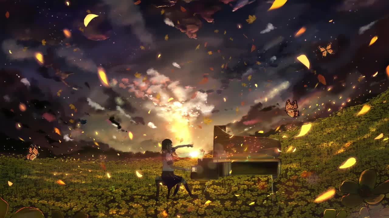 Download Anime Girl Playing Piano In Flower Field HD Live Wallpaper For PC