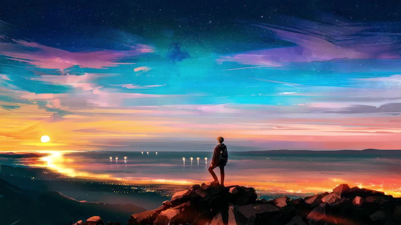 Download Anime Boy Watching The Sunset HD Live Wallpaper For PC