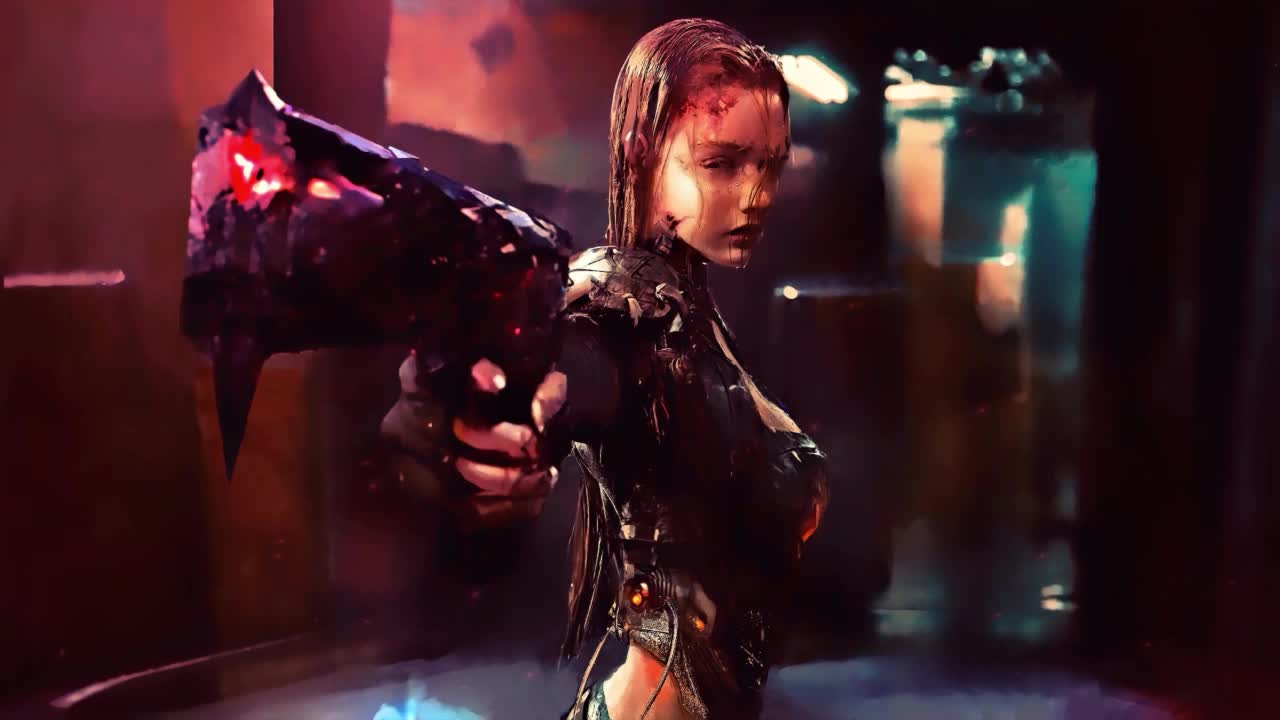 Download Cyberpunk Girl Holding Gun HD Live Wallpaper For PC