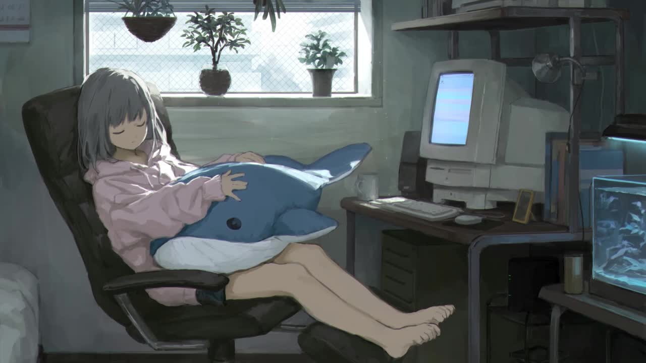 Download Anime Girl Hugging Stuffed Whale While Sleeping HD Live Wallpaper For PC