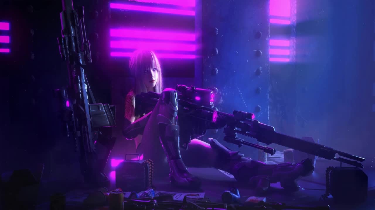 Download Cyberpunk Girl Purple Shot HD Live Wallpaper For PC