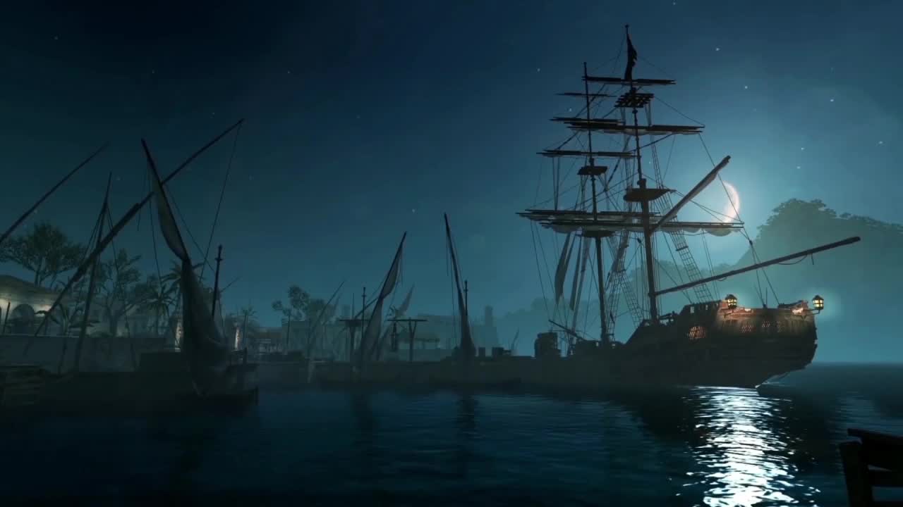 Download Pirate Ship Sailing At Night HD Live Wallpaper For PC