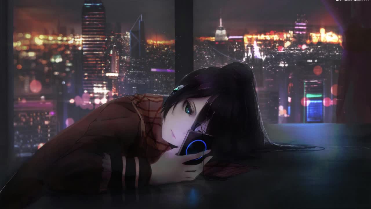 Download Anime Girl Listening To Music At Night HD Live Wallpaper For PC