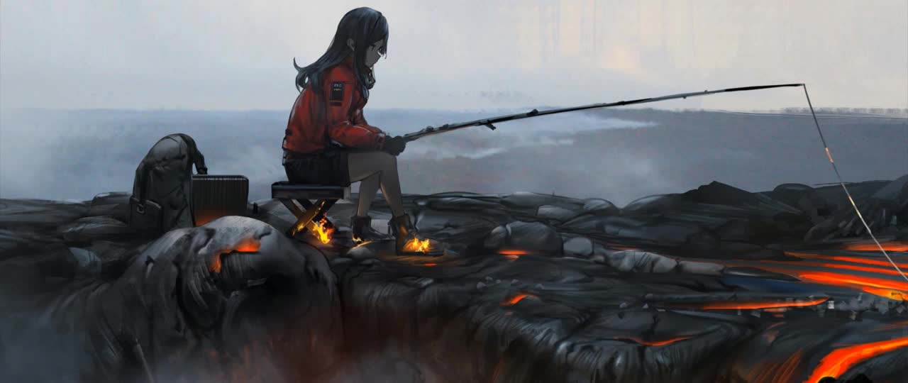 Download Anime Girl Fishing On Lava HD Live Wallpaper For PC