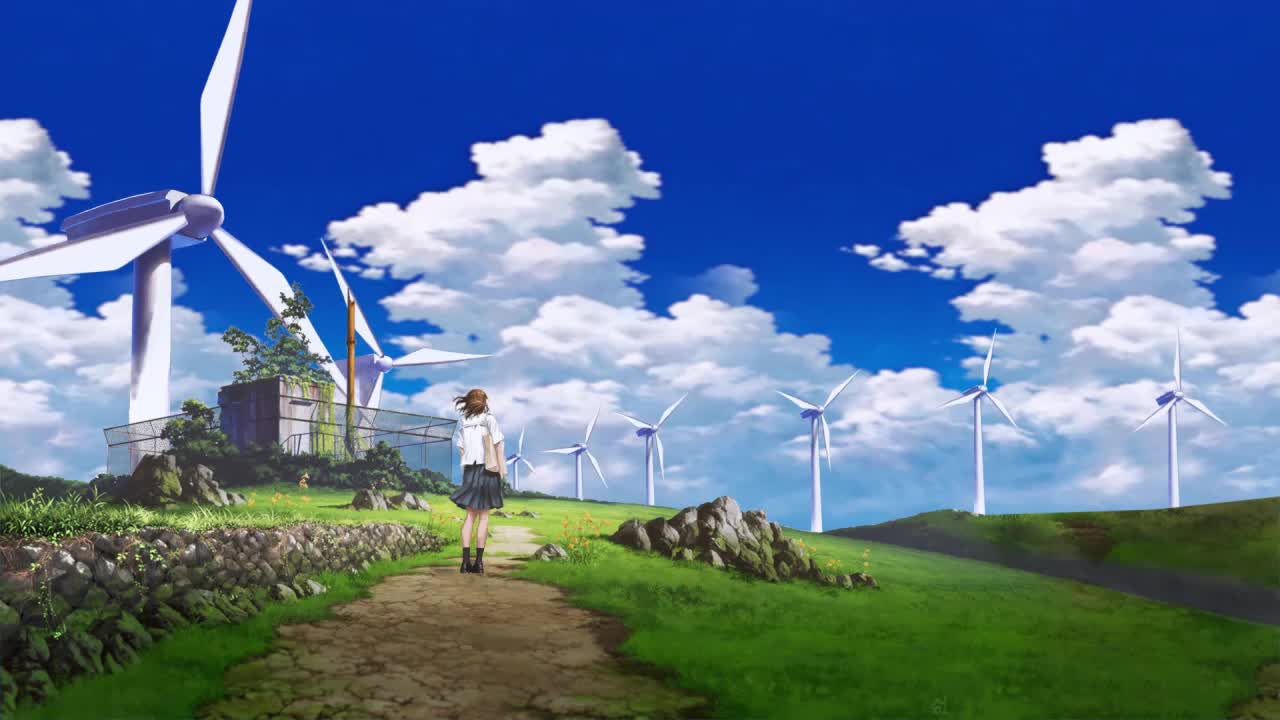 Download Anime Girl And Windmills HD Live Wallpaper For PC