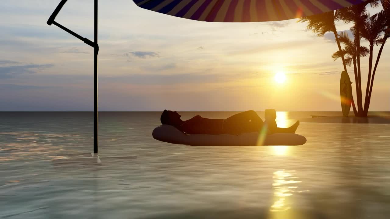 Download Stock Video 3d animation of a tourist sunbathing in a floaty PC Live Wallpaper