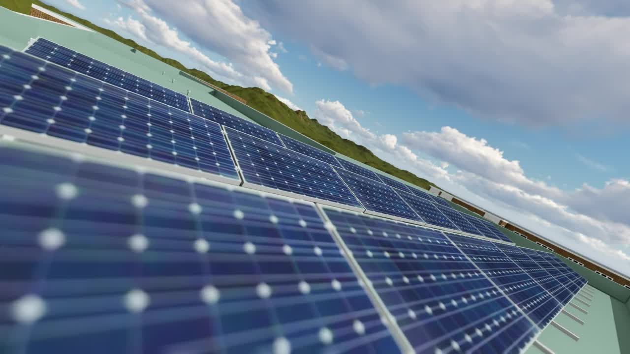 Download Stock Video 3d render of the roof of a building with solar PC Live Wallpaper