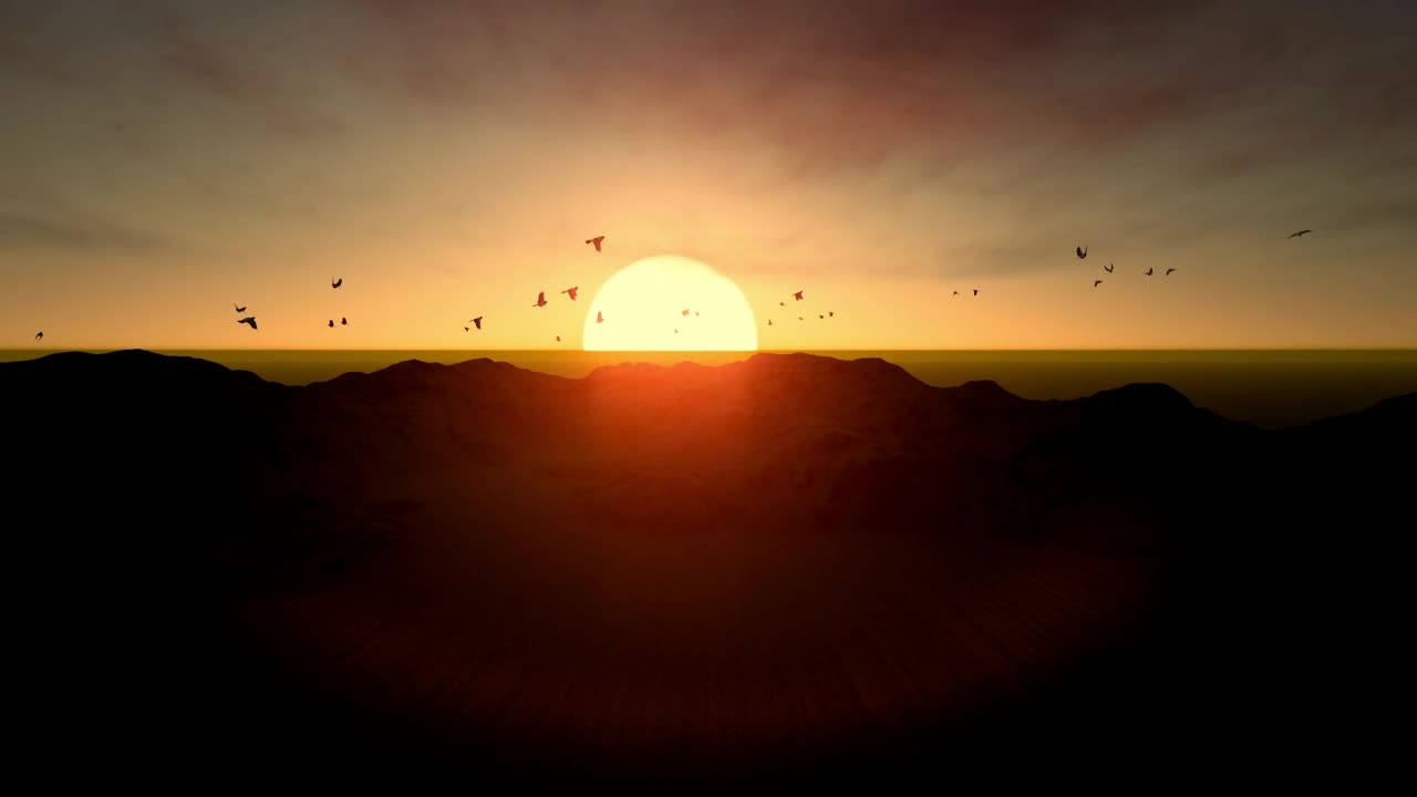 Download Stock Video 3d sunset at sea with birds flying around PC Live Wallpaper