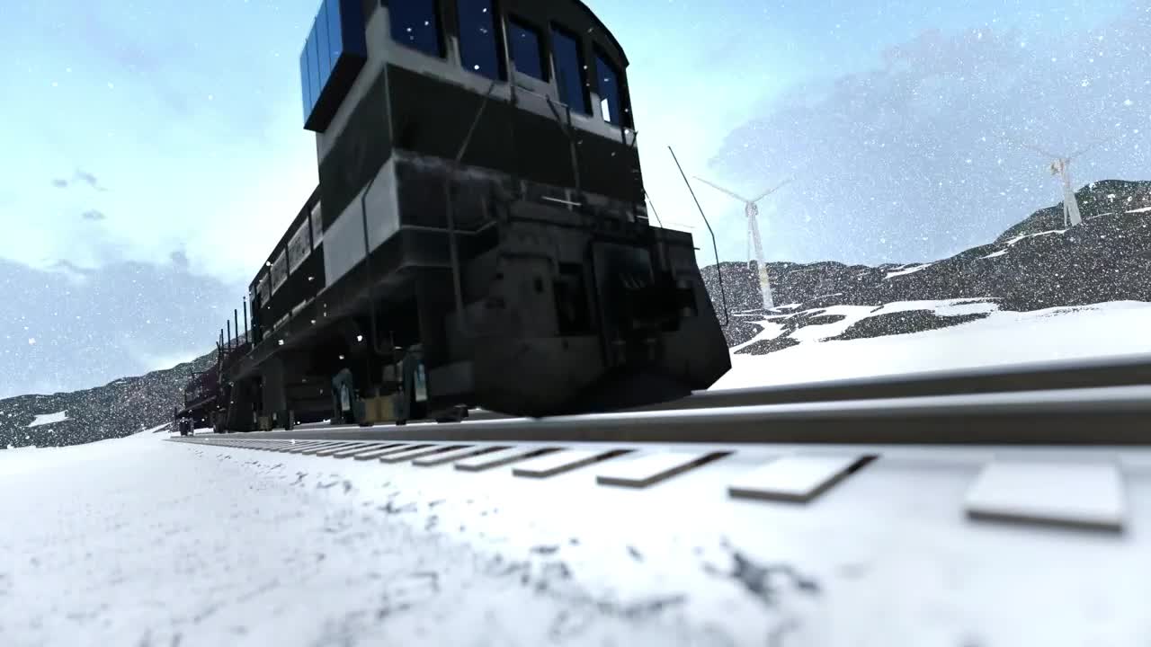 Download Stock Video 3d train crossing a snowy mountain range PC Live Wallpaper