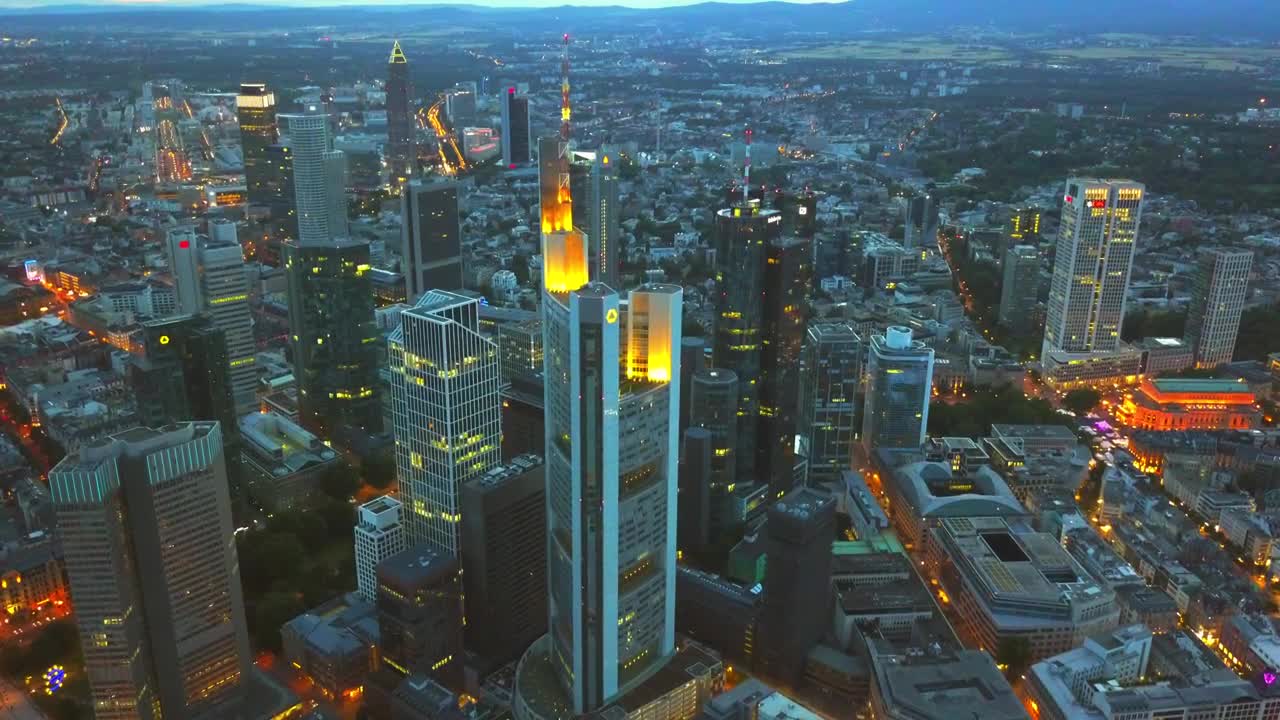 Download Stock Video Aerial Shot At Dusk Of The City Of Frankfurt Live Wallpaper for PC