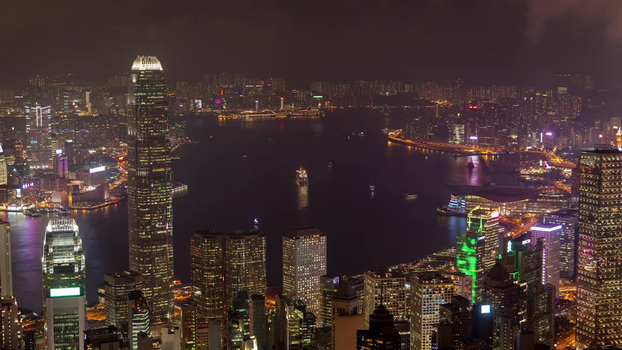 Download Stock Video Aerial Shot Of Hong Kong Harbor At Night Live Wallpaper for PC