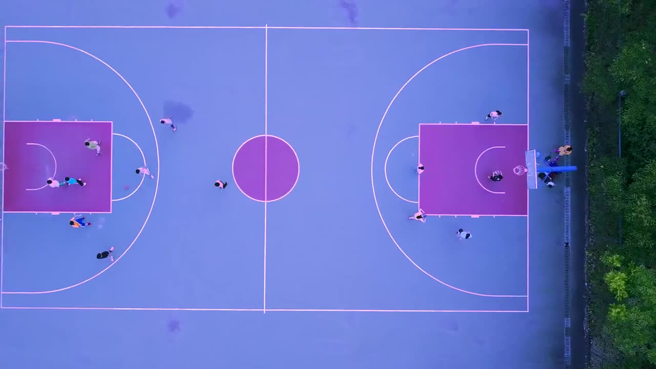 Download Stock Video Aerial View Of A Blue And Purple Basketball Court Live Wallpaper for PC