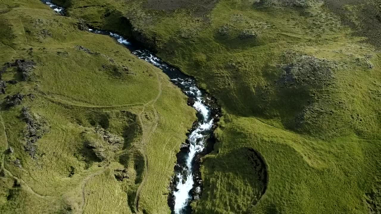 Download Stock Video Aerial View Of A River And A Waterfall On A Live Wallpaper for PC