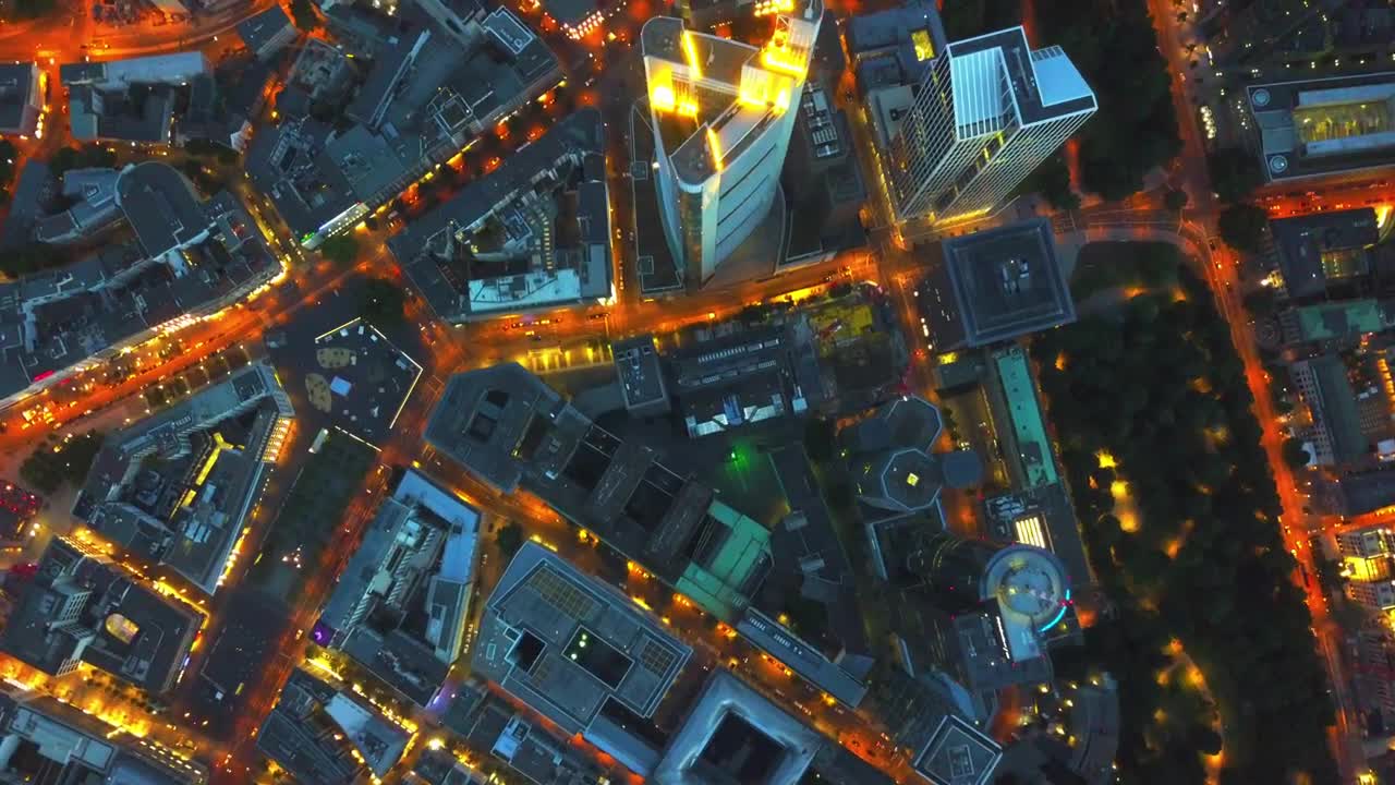 Download Stock Video Aerial View Of Frankfurt Illuminated At Night Live Wallpaper for PC