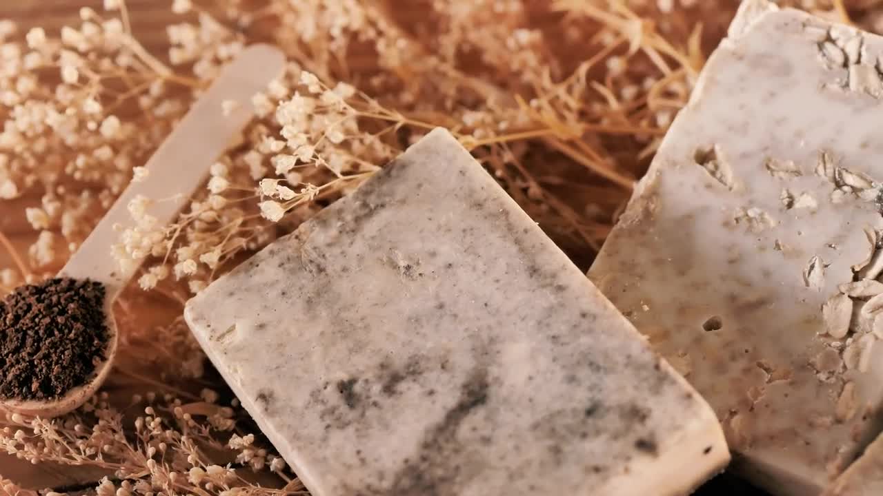 Download Stock Video Arrangement Of Handmade Oatmeal Soaps And Wooden Mixer Live Wallpaper For PC