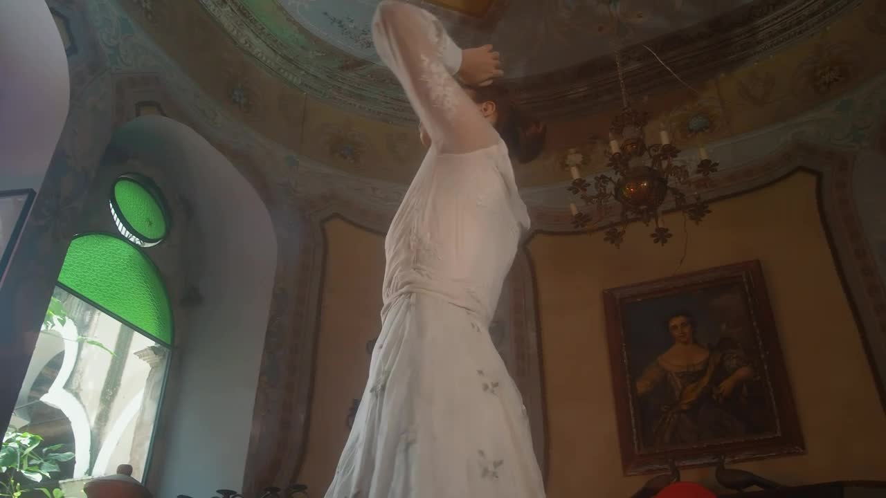 Download Stock Video An Old Fashioned Woman Spins In A White Dress Live Wallpaper For PC