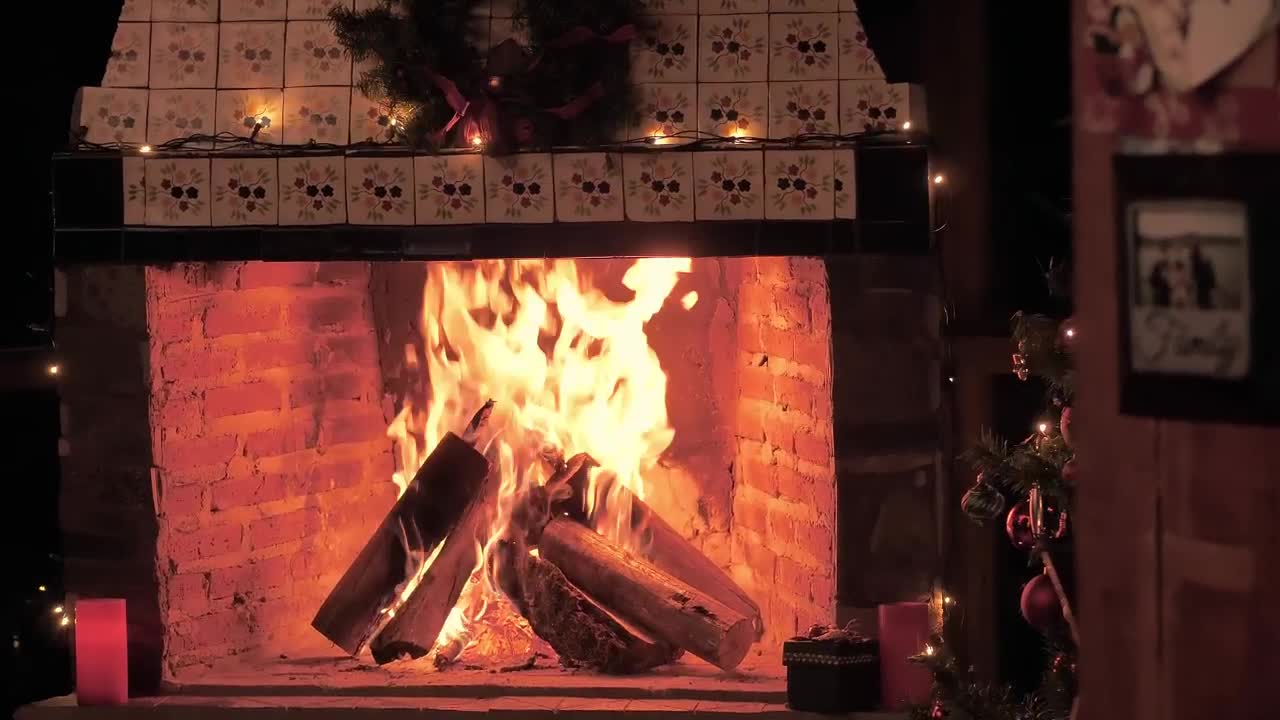 Download Stock Video A Fireplace Lit At Christmas Time Live Wallpaper For PC