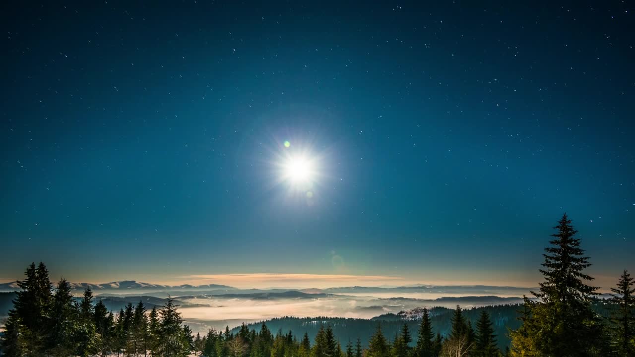 Download Stock Video Bright Moon On A Starry Sky At A Winter Forest Live Wallpaper For PC