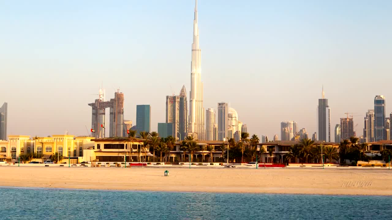 Download Stock Video Beach In Dubai With Cityscape In The Background Live Wallpaper For PC