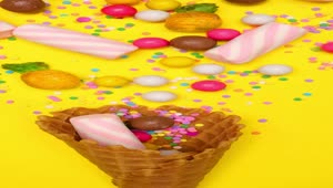 Download Video Stock Candies In A Waffle Cone On A Yellow Background Live Wallpaper For PC