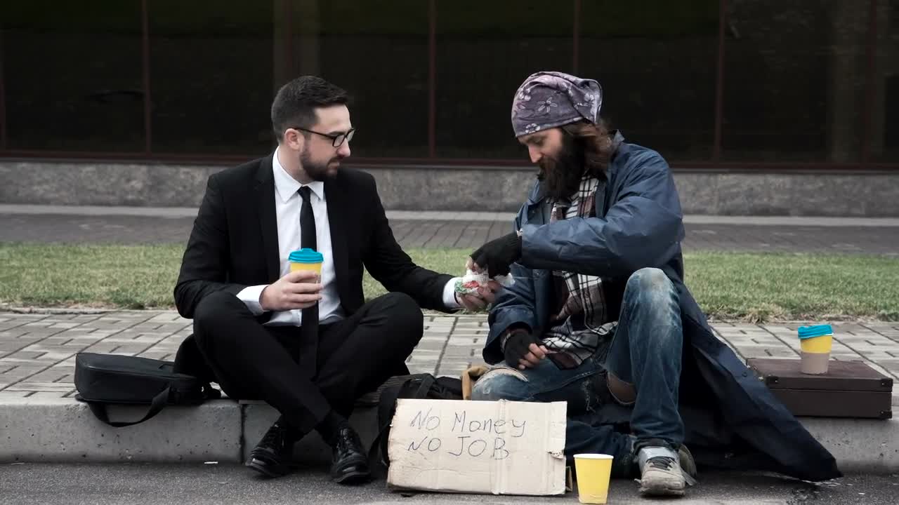 Download Video Stock Businessman With Homeless On The Street Live Wallpaper For PC